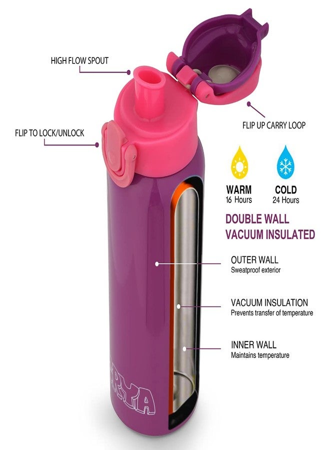 CRYA زجاجة مياه CRYA Zenith المصنوعة من الفولاذ المقاوم للصدأ للمشروبات الساخنة والباردة لمدة تصل إلى 24 ساعة، خالية من مادة BPA ومقاومة للتسرب، ترمس مزدوج الجدران معزول بتفريغ الهواء (600 مل، لون بنفسجي مجرة) - Image 2